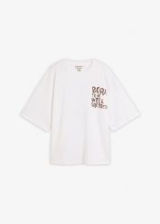 T-shirt oversize z czystej bawełny organicznej. Białe t-shirty damskie bonprix, bez wzorów, z bawełny, bez kołnierzyka, bez ramiączek. Za 37.99 zł.