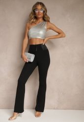 Czarne Spodnie Dzwony z Wiskozą i Bawełną High Waist Ozdobione Guzikami Doliella. Czarne spodnie materiałowe damskie Renee, bez wzorów, z bawełny, eleganckie, z podwyższonym stanem. Za 84.99 zł.