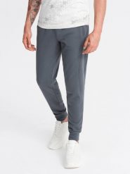 Bawełniane dresowe spodnie męskie joggery BASIC – grafitowe V11 OM-PABS-0174 - XXL. Szare spodnie sportowe męskie Ombre Clothing, l, bez wzorów, z bawełny. Za 119.99 zł.