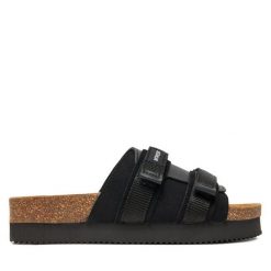 Klapki Novesta. Czarne klapki damskie Novesta, bez wzorów, bez obcasa, bez zapięcia. Za 379.99 zł.