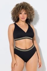 Damskie Bikini złote obrzeże miękkie miseczki regulowane ramiączka. Czarne stroje kąpielowe damskie Ulla Popken, plus size, bez wzorów, z elastanu. Za 191.99 zł.