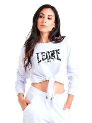 Bluza miękka z ściągacze na co dzień na siłownię. Białe bluzy damskie LEONE 1947 APPAREL, s, bez wzorów, bez ramiączek, bez kaptura. Za 84.16 zł.