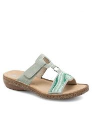 Rieker Klapki 62829-52 Zielony. Zielone klapki damskie Rieker, bez wzorów, z syntetyku, bez obcasa, bez zapięcia. Za 289.99 zł.