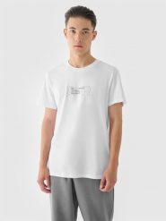 4F T-shirt regular z nadrukiem męski - biały XXL. Białe t-shirty męskie 4F, m, bez wzorów, z bawełny, bez kołnierzyka, bez ramiączek. W wyprzedaży za 29.99 zł.