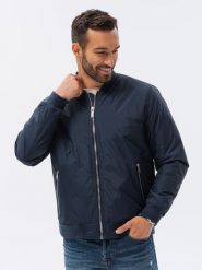 Kurtka męska bomberka - granatowa V19 - Rozmiar: L. Niebieskie kurtki męskie Ombre Clothing, l, bez wzorów, bez kaptura. W wyprzedaży za 99.99 zł.