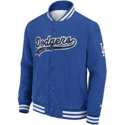 Kurtka Los Angeles Dodgers. Niebieskie kurtki męskie FANATICS, bez wzorów, sportowe, bez kaptura. W wyprzedaży za 396.00 zł.