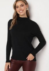 Czarny Sweter ze Stójką Mirivra. Czarne swetry nierozpinane damskie Born2be, na zimę, bez wzorów, bez kołnierzyka, bez ramiączek. Za 44.99 zł.