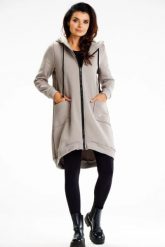 Długa bluza damska z kapturem i kieszeniami szary. Szare bluzy damskie Infinite You, l, bez wzorów, z bawełny, eleganckie, bez ramiączek, z kapturem. Za 299.00 zł.