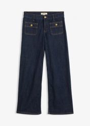 Jeansy z szerokimi nogawkami. Niebieskie jeansy damskie bonprix, bez wzorów, z jeansu. Za 149.99 zł.