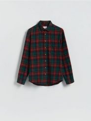 Koszula regular fit w kratę - bordowy. Czerwone koszule męskie Reserved, l, bez wzorów, z bawełny, bez kołnierzyka, bez ramiączek. Za 129.99 zł.