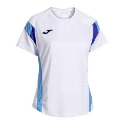 Koszulka tenisowa damska Joma Montreal. Niebieskie bluzki damskie Joma, bez wzorów, sportowe, bez kołnierzyka, bez ramiączek. Za 129.99 zł.