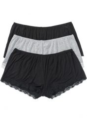 Luźniejsze bokserki z wiskozy (3 pary). Czarne majtki damskie bonprix, z koronki. Za 62.99 zł.