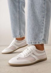 Białe Sneakersy Typu Tenisówki z Siateczkowymi Wstawkami Corigoria. Białe trampki i tenisówki damskie Born2be, bez wzorów, z jeansu, bez zapięcia. Za 99.99 zł.