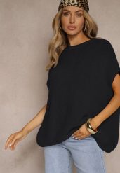 Czarny Sweter z Bawełną w Stylu Nietoperza Nilariella. Czarne swetry nierozpinane damskie Renee, bez wzorów, z bawełny, biznesowe, bez kołnierzyka, bez ramiączek. Za 139.99 zł.