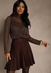 Brązowa Spódnica High Waist z Wiskozą Zdobiona Plisami Coroxera. Brązowe spódnice damskie Renee, na imprezę, m, z aplikacjami, z wiskozy, eleganckie, z podwyższonym stanem, mini. Za 89.99 zł.