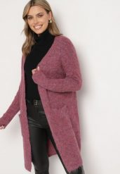 Różowy Niezapinany Kardigan z Wełną i Wsuwanymi Kieszeniami Miandore. Czerwone kardigany damskie Born2be, bez wzorów, z jeansu, eleganckie, bez kołnierzyka. Za 169.99 zł.