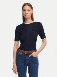 Tommy Hilfiger Bluzka Fine Gg Cable Boat WW0WW50103 Granatowy Regular Fit. Niebieskie bluzki damskie Tommy Hilfiger, xl, bez wzorów, z bawełny, bez kołnierzyka, bez ramiączek. Za 489.99 zł.