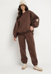 Brązowy Komplet Dresowy Bluza i Joggery Podszyte Polarem Zibea. Brązowe bluzy damskie Born2be, bez wzorów, z bawełny, bez ramiączek, bez kaptura. Za 169.99 zł.