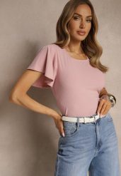 Różowa Bluzka z Rozkloszowanymi Rękawami Sunelva. Czerwone bluzki damskie Renee, m, bez wzorów, z jeansu, eleganckie, bez kołnierzyka, bez ramiączek. Za 39.99 zł.