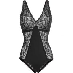 Body bez fiszbinów z delikatną koronką. Czarne body bonprix, bez wzorów, z koronki. Za 127.99 zł.