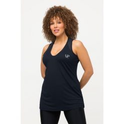 Damskie Top funkcyjny szybkoschnący dekolt w szpic bez rękawów. Niebieskie topy damskie Ulla Popken, plus size, bez wzorów, z elastanu, bez kołnierzyka, bez ramiączek. W wyprzedaży za 149.99 zł.