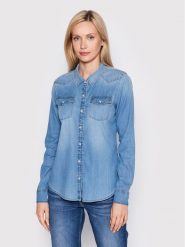 Guess Koszula W2GH75 D4NA1 Niebieski Slim Fit. Niebieskie koszule damskie Guess, xs, z aplikacjami, z bawełny, bez kołnierzyka, bez ramiączek. Za 219.99 zł.