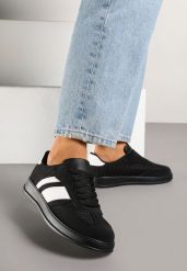 Czarne Sneakersy Tenisówki Ozdobione Paskami Amodira. Czarne trampki i tenisówki damskie Renee, bez wzorów, z jeansu, bez zapięcia. Za 74.99 zł.