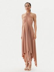 NORMA KAMALI Sukienka koktajlowa KK1253PLO62833 Beżowy Slim Fit. Brązowe sukienki damskie Norma Kamali, l, bez wzorów, z syntetyku, wizytowe, bez kołnierzyka, bez ramiączek. Za 759.99 zł.