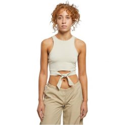 Damski tank top z podwójnym zamkiem z kokardkami Urban Classics. Brązowe topy damskie Urban Classics, bez wzorów, bez kołnierzyka, bez ramiączek. Za 104.00 zł.