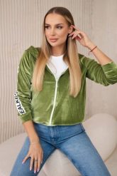 Bluza welurowa z kapturem zielona. Zielone bluzy damskie KESI, l, bez wzorów, z gumy, bez ramiączek, z kapturem. Za 206.59 zł.