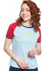 WRANGLER T SHIRT DAMSKI RAGLAN TEE ANGEL FALLS BLU W7N8F6B07 112131984. T-shirty damskie Wrangler, s, bez wzorów, bez kołnierzyka, bez ramiączek. W wyprzedaży za 39.99 zł.