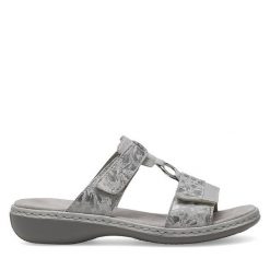Klapki Rieker. Szare klapki damskie Rieker, bez wzorów, bez obcasa, bez zapięcia. Za 289.99 zł.