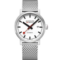 Zegarek męski Mondaine MSE.40610.SM, Automatic, 40mm, 5ATM. Szare zegarki męskie mondaine, bez wzorów, z materiału, ze stali. Za 3,227.15 zł.