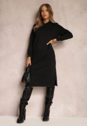 Czarna Sukienka Dresowa Oversize z Kapturem Elderre. Czarne sukienki damskie Renee, na co dzień, m, bez wzorów, z dresówki, sportowe, bez kołnierzyka, bez ramiączek, midi, oversize. Za 89.99 zł.