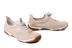 RIEKER 55960-60 beige, półbuty damskie. Brązowe półbuty damskie Rieker, na lato, bez wzorów, bez obcasa, bez zapięcia. Za 305.91 zł.