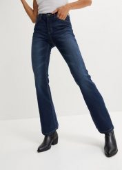 Dżinsy Flared high-waist. Niebieskie jeansy damskie bonprix, bez wzorów, z jeansu, z podwyższonym stanem. Za 127.99 zł.