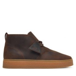 Trzewiki Clarks. Brązowe botki męskie Clarks, bez wzorów, bez obcasa, bez zapięcia. Za 519.99 zł.