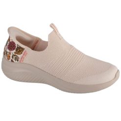 Buty sportowe Sneakersy damskie, Slip-Ins Ultra Flex 3.0 New Wings. Białe obuwie sportowe damskie Skechers, bez wzorów, bez zapięcia, trekkingowe. Za 449.99 zł.