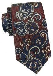 Krawat Męski - Angelo di Monti - Brąz, Duży Wzór Paisley. Niebieskie krawaty i muchy Angelo di Monti, bez wzorów, z tkaniny, eleganckie. Za 45.00 zł.