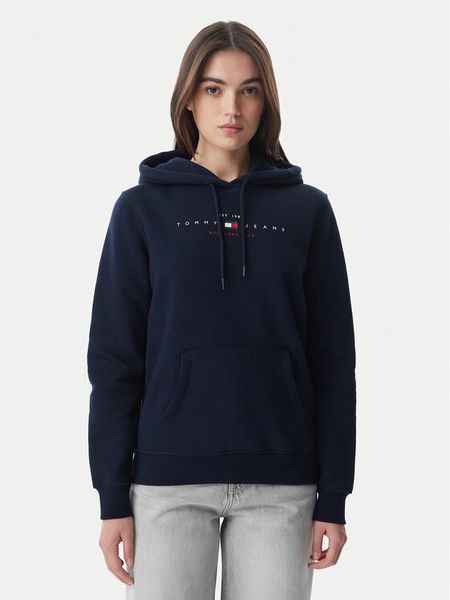 Tommy Jeans Bluza Linear DW0DW23485 Granatowy Regular Fit. Niebieskie bluzy damskie Tommy Jeans, l, bez wzorów, z bawełny, bez ramiączek, bez kaptura. Za 299.99 zł.