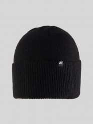 4F Czapka zimowa damska - czarna Uniwersalny. Czarne czapki damskie 4F, na zimę, z aplikacjami, z dzianiny, klasyczne. Za 49.99 zł.