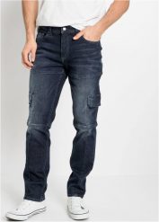 Dżinsy bojówki ze stretchem Slim Fit Straight. Niebieskie jeansy męskie bonprix, z jeansu. Za 159.99 zł.