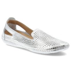 Srebrne Półbuty Artiker Wsuwane Obuwie Damskie. Szare balerinki damskie Artiker, na lato, bez wzorów, ze skóry, eleganckie, bez obcasa, bez zapięcia. Za 178.90 zł.