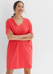 Sukienka shirtowa z dekoltem w serek, oversized (2 szt.). Niebieskie sukienki damskie bonprix, bez wzorów, bez kołnierzyka, bez ramiączek. Za 97.99 zł.