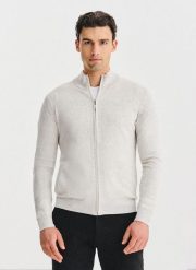 PAKO LORENTE - Jasnoszary rozpinany sweter z kieszeniami. Swetry męskie Pako Lorente, m, bez wzorów, z bawełny, bez kołnierzyka, bez ramiączek. Za 199.99 zł.