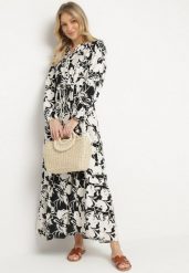 Czarna Rozkloszowana Sukienka z Wiskozy o Koszulowym Kroju w Kwiatowy Wzór Ridisiana. Czarne sukienki damskie Born2be, na co dzień, l, z aplikacjami, z wiskozy, eleganckie, bez kołnierzyka, bez ramiączek, maxi, koszulowe. Za 99.99 zł.