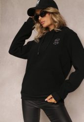 Czarna Bluza z Kapturem i Ozdobnym Haftem Gamalie. Czarne bluzy damskie Renee, l, bez wzorów, eleganckie, bez ramiączek, z kapturem. Za 79.99 zł.