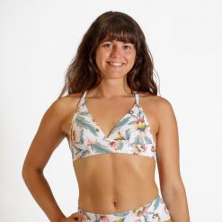 Góra kostiumu kąpielowego damska Decathlon Bea Bella. Białe bikini OLAIAN, bez wzorów. W wyprzedaży za 39.99 zł.