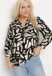 Czarna Koszula z Wiskozą Zdobiona Geometrycznym Wzorem Melivis. Czarne koszule damskie Born2be, plus size, z aplikacjami, z jeansu, eleganckie, bez kołnierzyka, bez ramiączek. Za 69.99 zł.