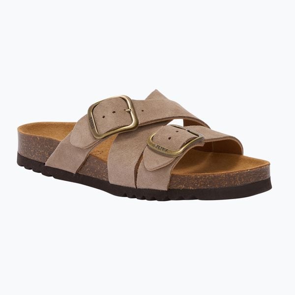 Klapki damskie Scholl Selene. Brązowe klapki damskie Scholl, na lato, bez wzorów, z materiału, eleganckie, bez obcasa, bez zapięcia. Za 297.99 zł.